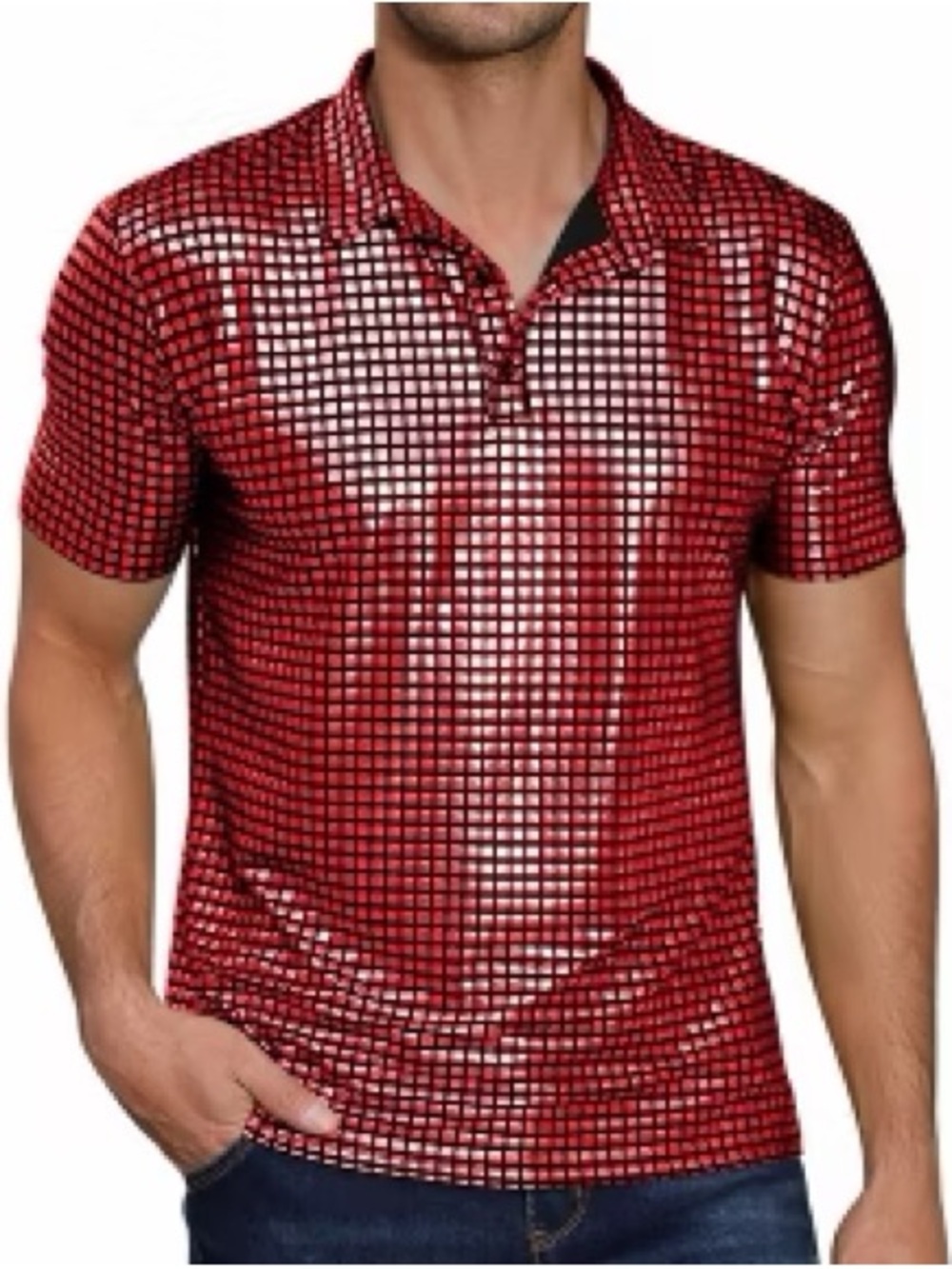 Red Grid-Print Polo Shirt